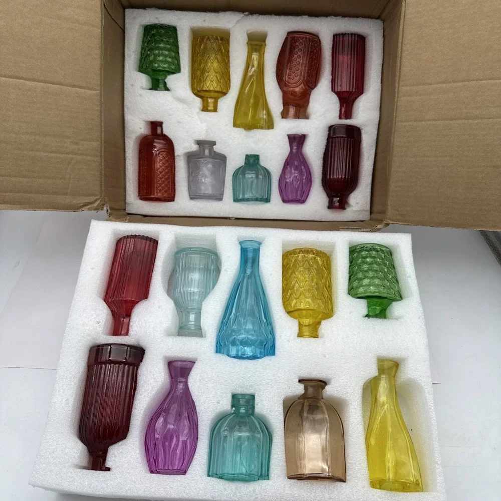 Bulk Set of 20 Colored Glass Bud Vases for Home, Weddings, and Centerpieces New